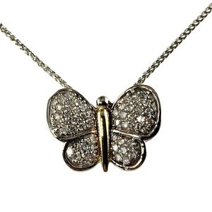 14 Karat Two Tone Diamond Butterfly Pendant Necklace JAGi Certified #13784